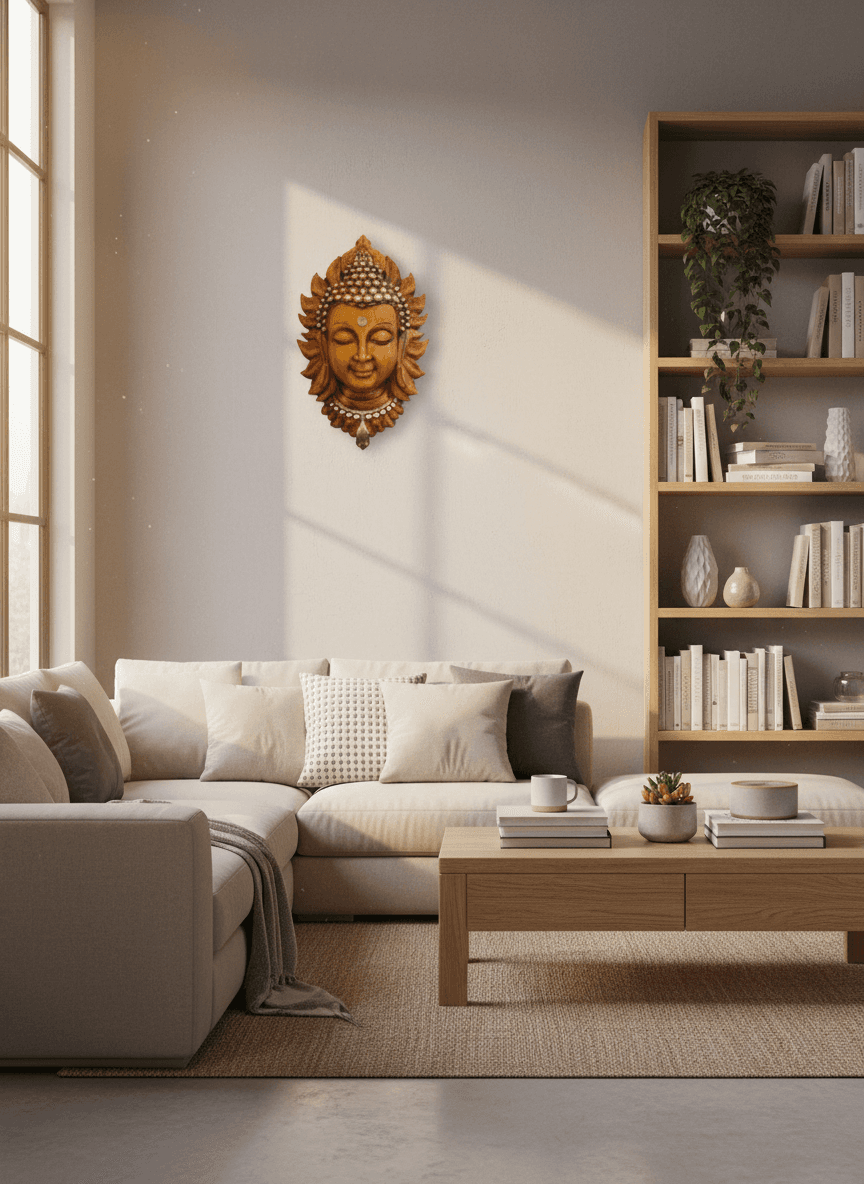 Buddha Face styled in a room setting 1