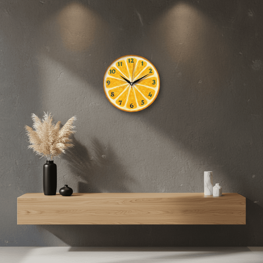 Pepperoni Pizza Novelty Analog Wall Clock styled in a room setting 5