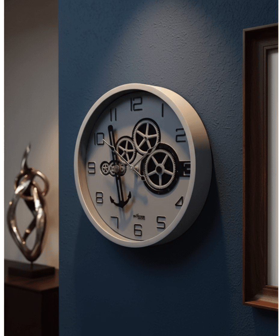 Industrial Gear Wall Clock With Anchor Design Bronze Frame styled in a room setting 4