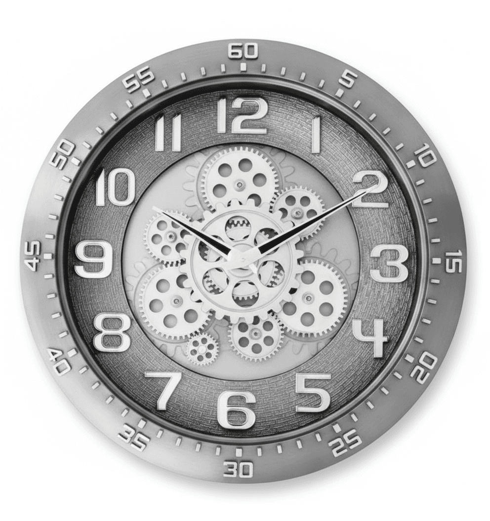 Industrial Gear Design Analog Wall Clock, Silver