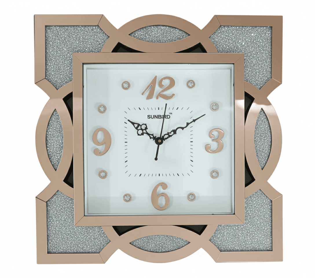 Rose Gold & Glitter Square Decorative Wall Clock