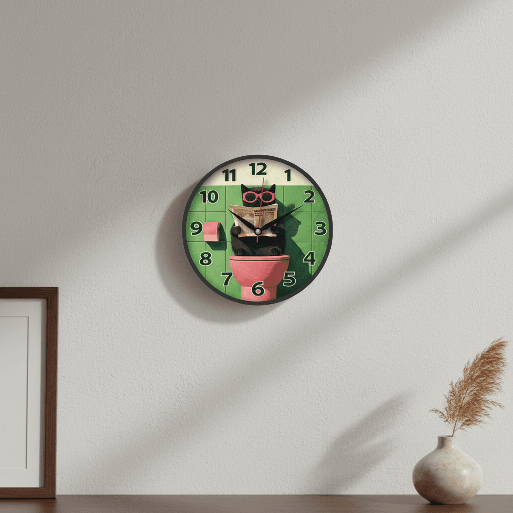 Whimsical Cat In Bathtub Floral Analog Wall Clock styled in a room setting 4