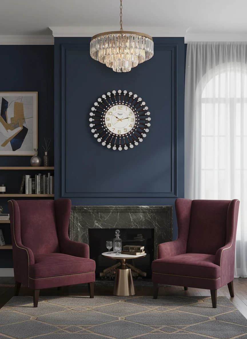 Gold Mirror Wall Clock styled in a room setting 5