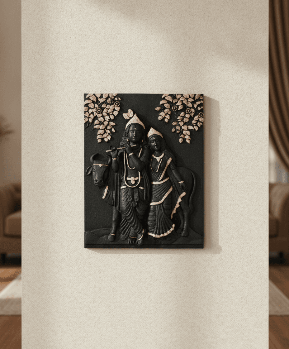 Radha Krishna Mediumgray Wall Art - Premium Wall Art 22 inch