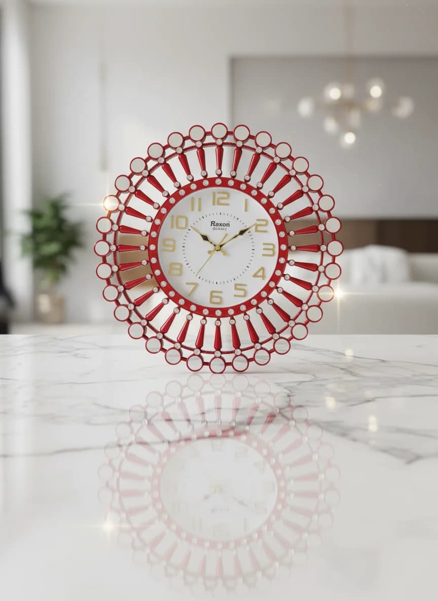 Gold Mirror Wall Clock styled in a room setting 3