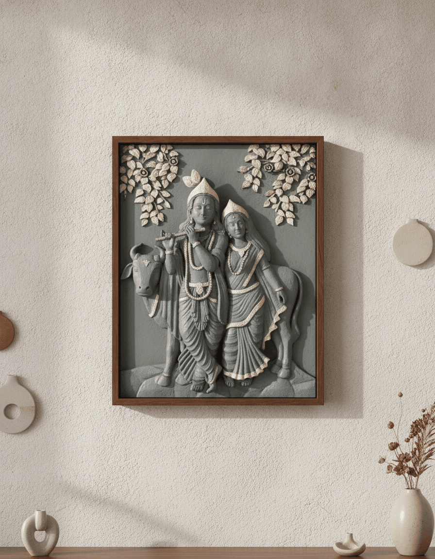 Radha Krishna Mediumgray Wall Art - Premium Wall Art 22 inch