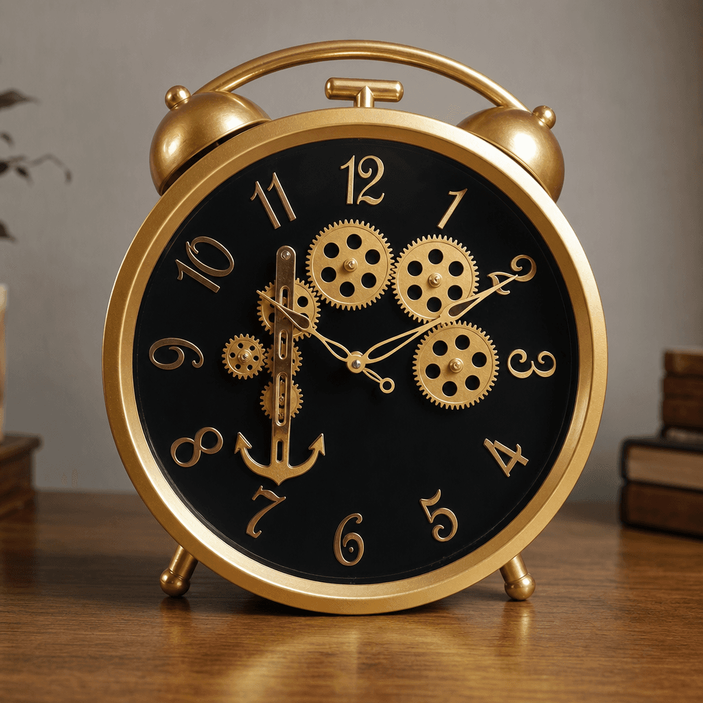 Gold Steampunk Wall Clock With Visible Gears on wall color