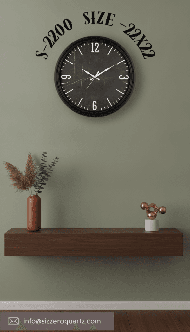 Wall Clock black dial styled in a room setting 2