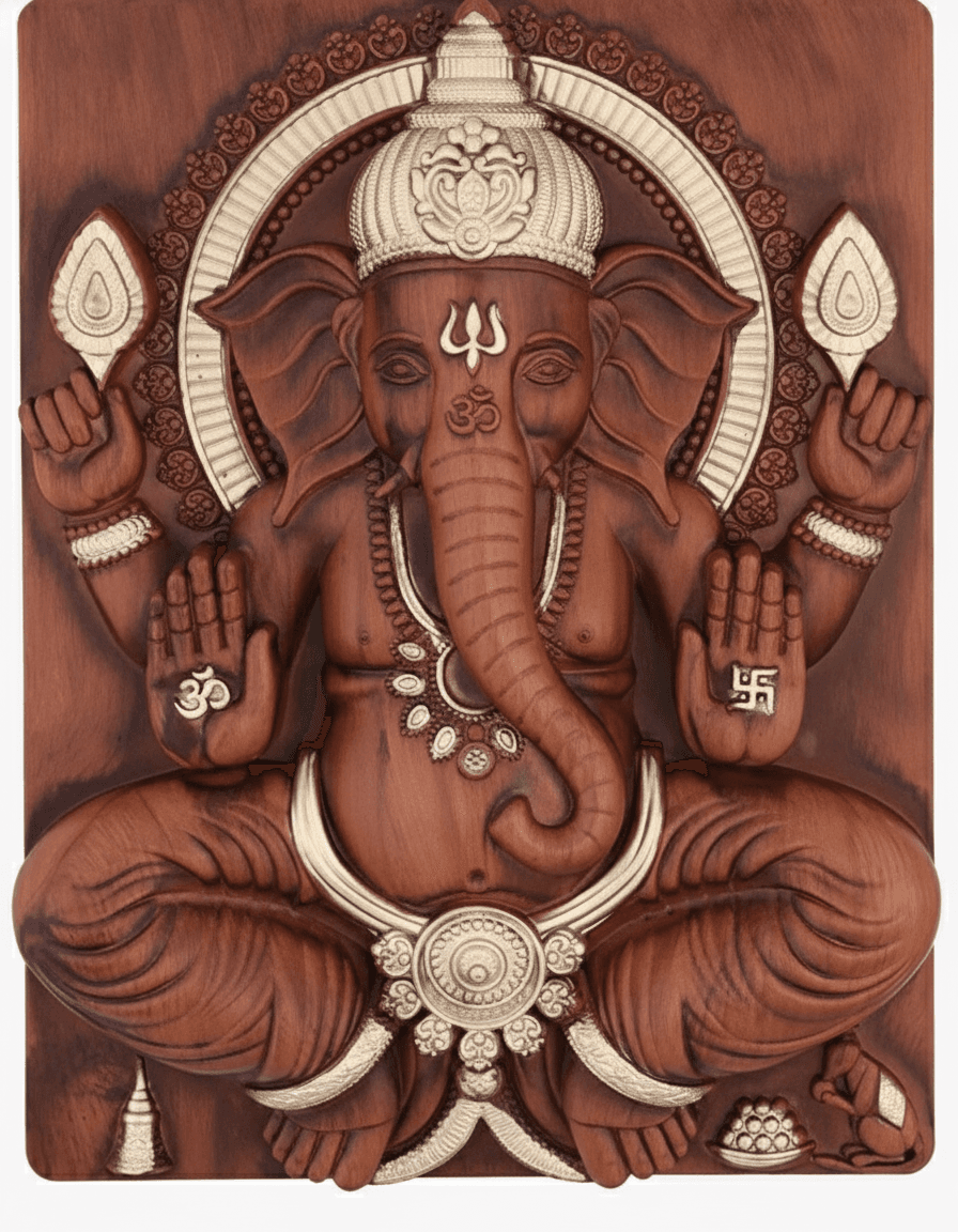 Ganesh Ji Wall Art Brown With Silver Accents