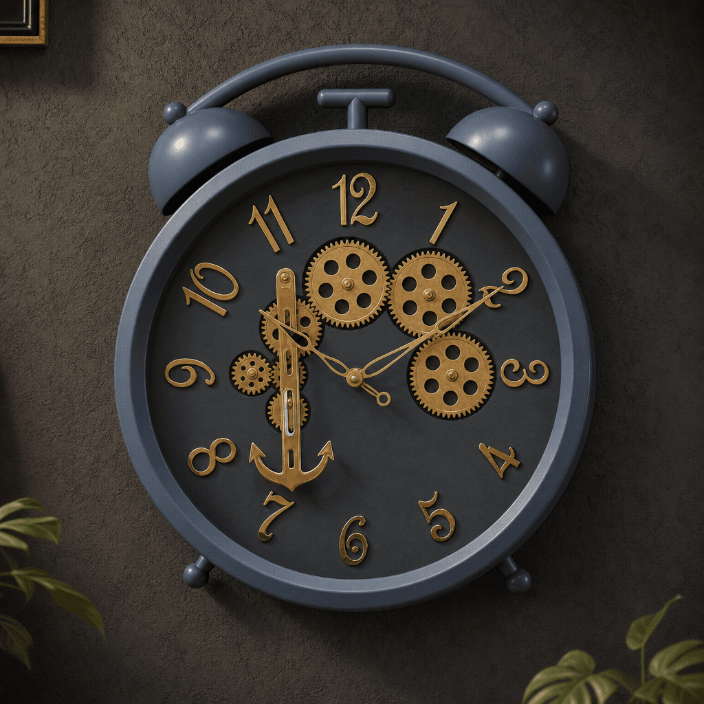 Industrial Gear Design Wall Clock styled in a room setting 4