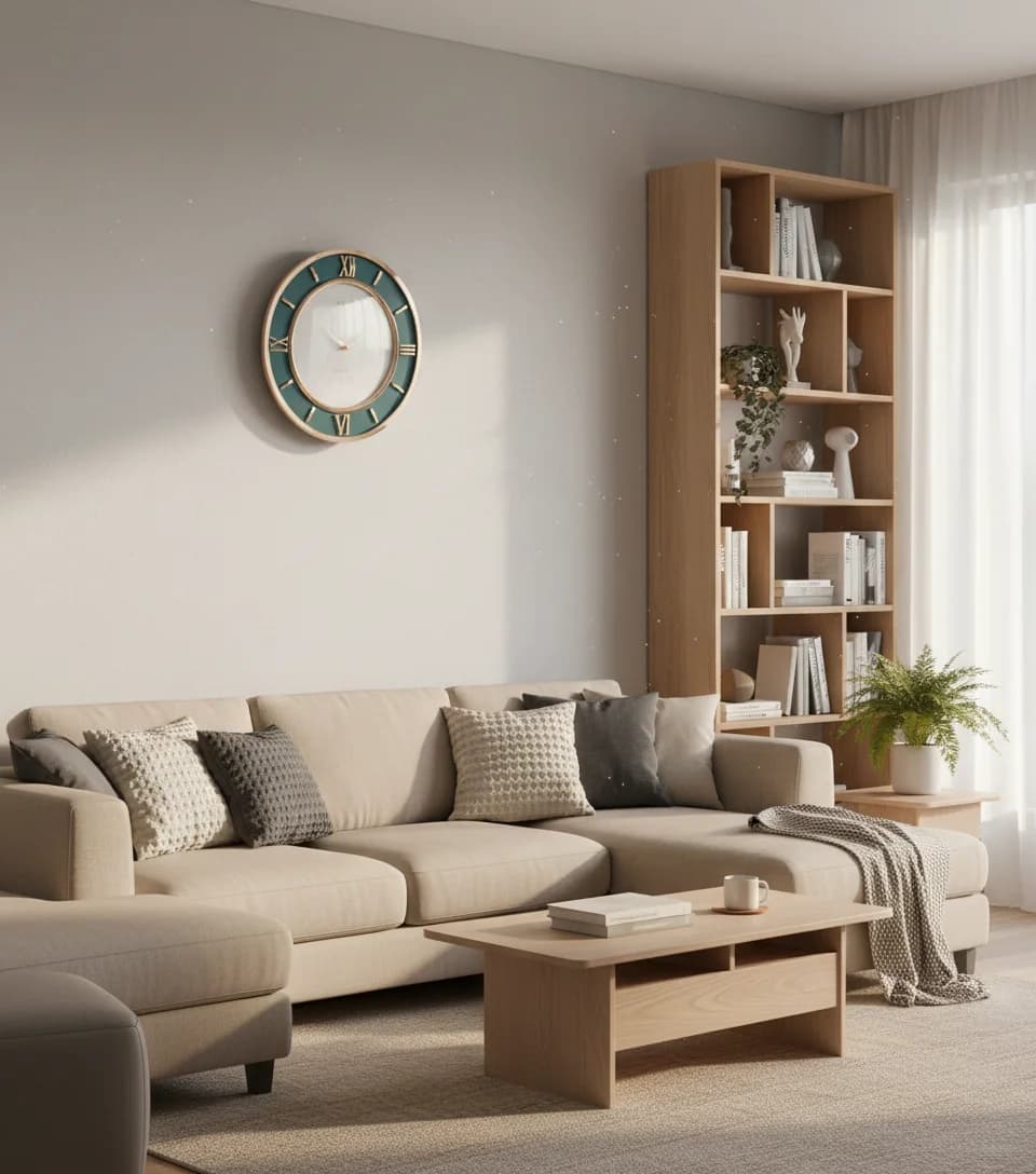 Wall Clock-rose gold styled in a room setting 1