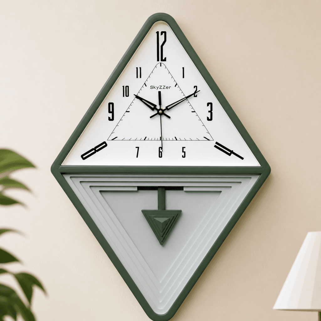 Forest Green And White Diamond Geometric Wall Clock dimensions