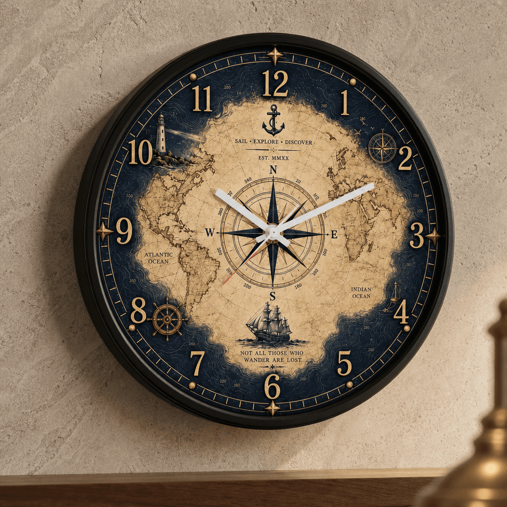 The clock Factory 031 Sail Vintage World Map Nautical Wall Clock dimensions