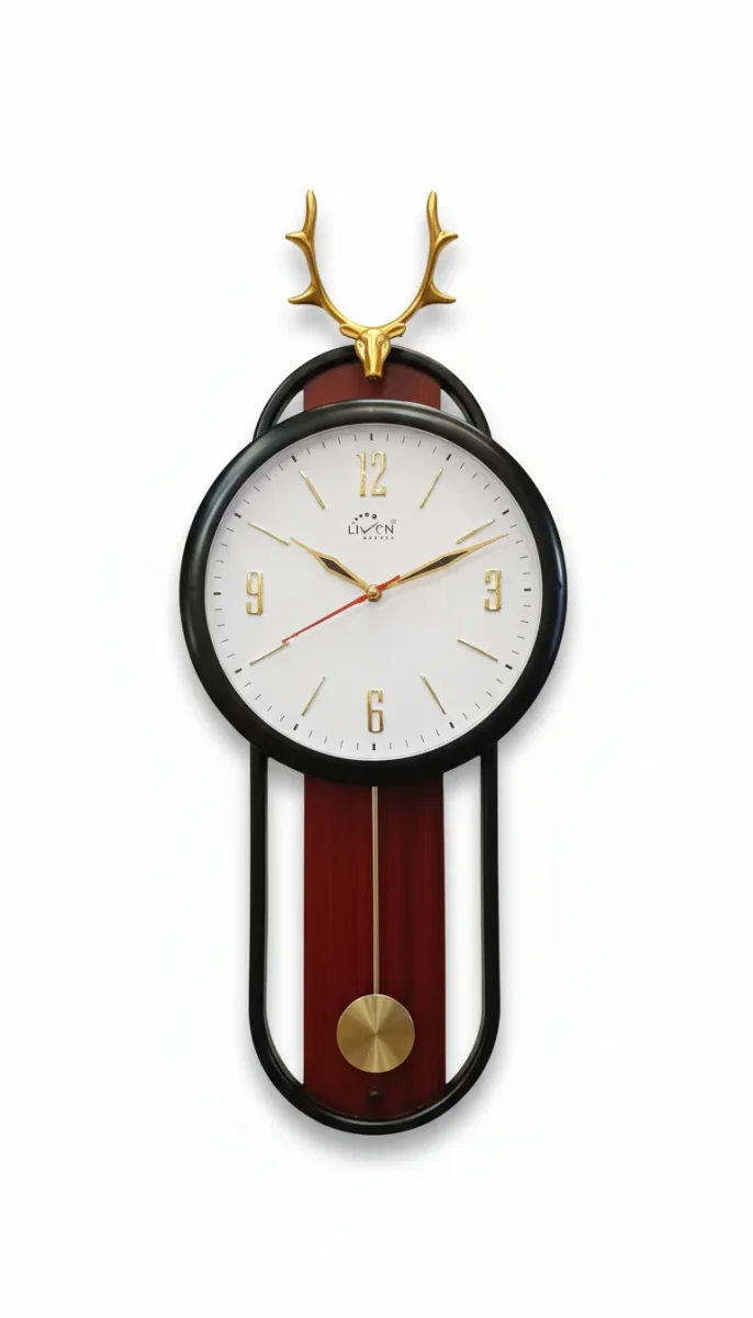 Elegant Deer Head Pendulum Wall Clock