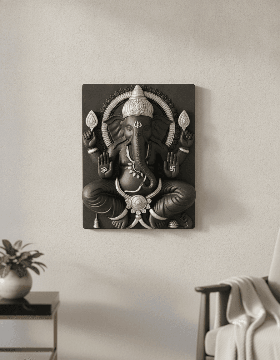 Ganesh Ji Wall Art Brown With Silver Accents - Premium Wall Art 22 inch
