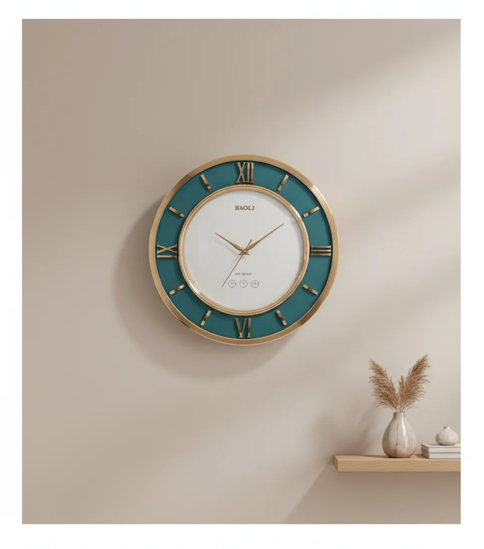 Wall Clock-rose gold styled in a room setting 3