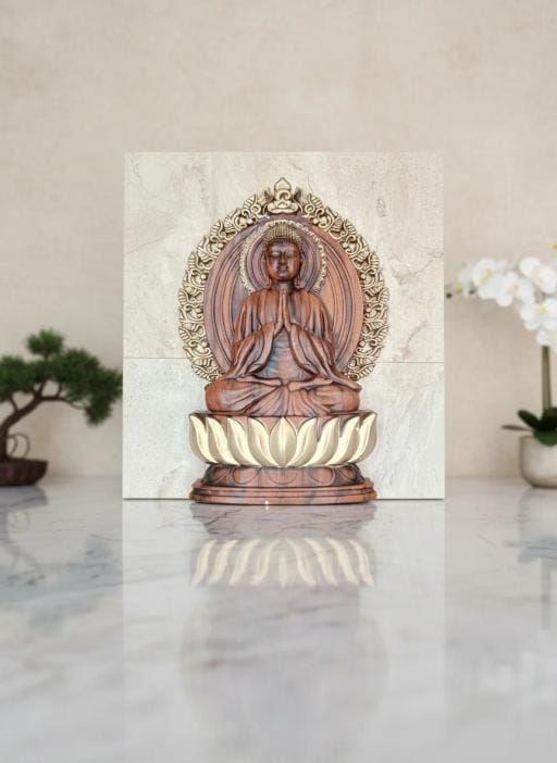 Meditating Buddha Statue With Lotus Base Wall Decor - Premium Wall Art