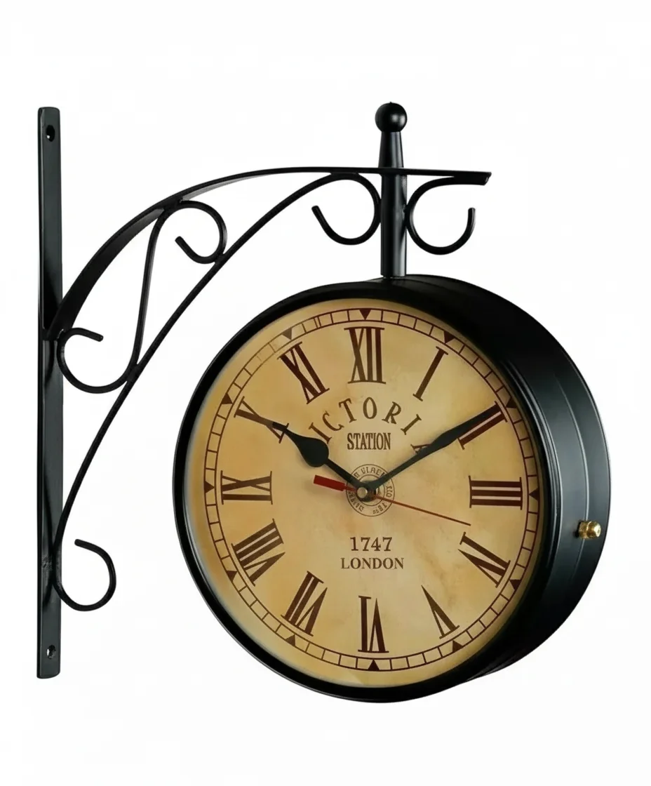 Double Sided Vintage Wrought Iron Wall Clock