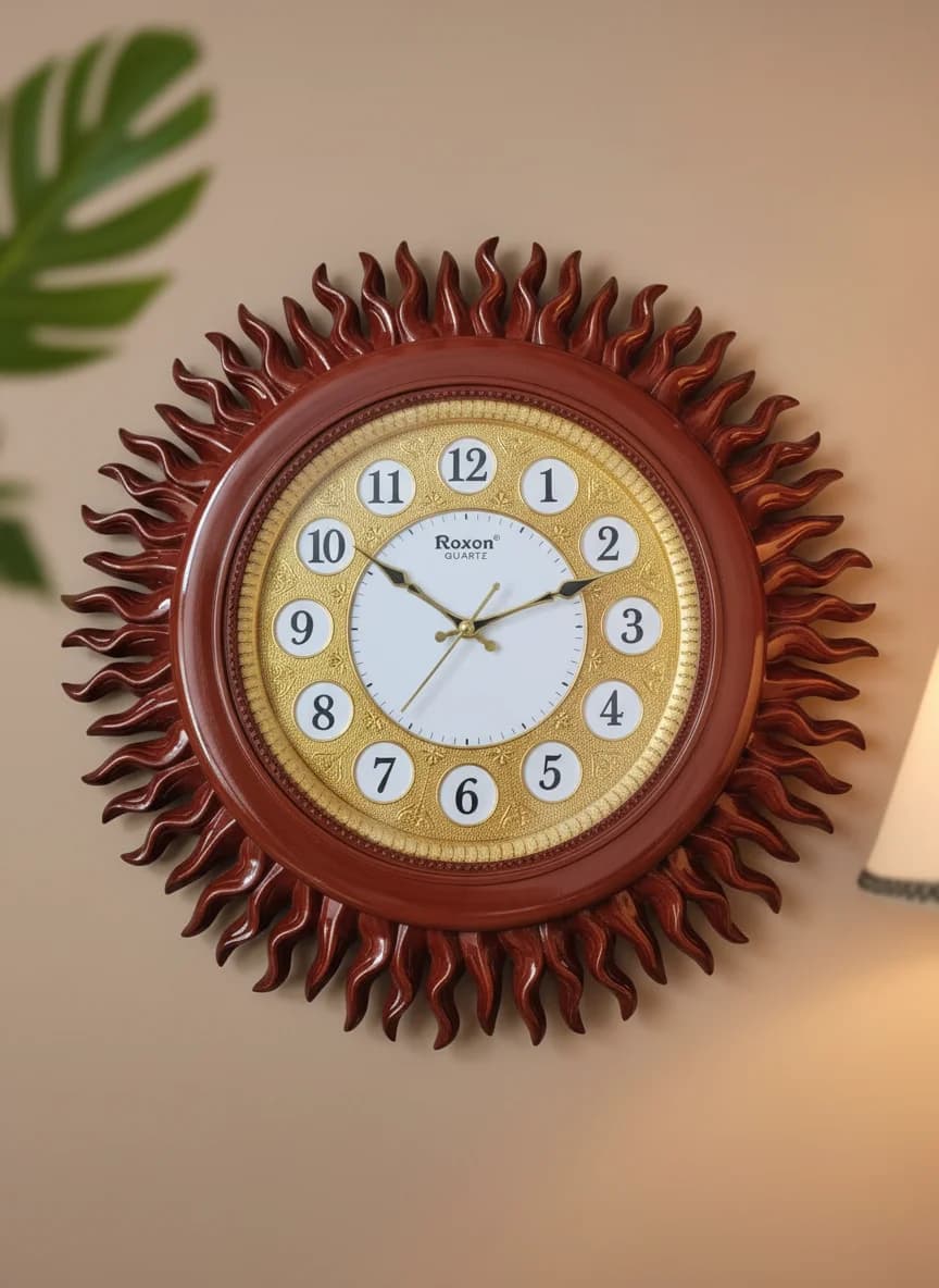 Sunburst Wall Clock Elegant Home Decor styled in a room setting 3