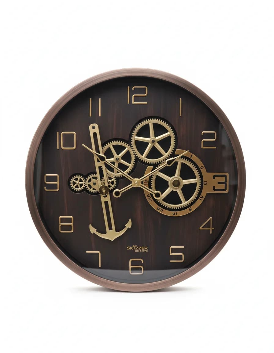 Industrial Gear Wall Clock With Anchor Design Bronze Frame