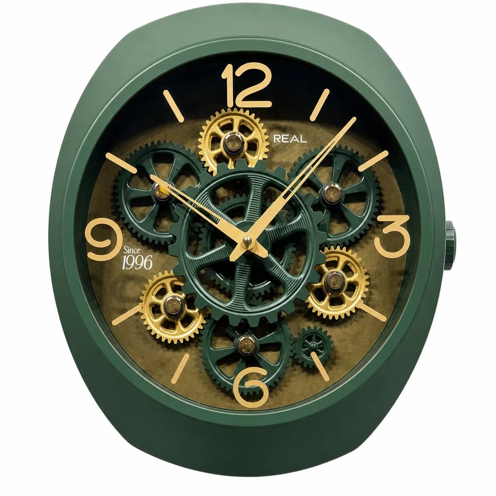 Rg 06 Green Wall Clock With Exposed Gears, 14x12 Inch