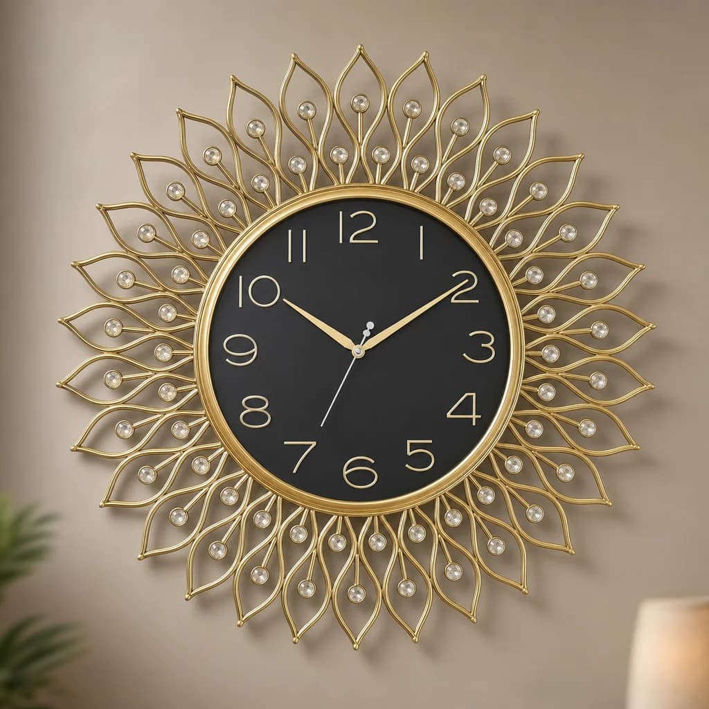 Gold & Black Crystal Sunburst Wall Clock dimensions