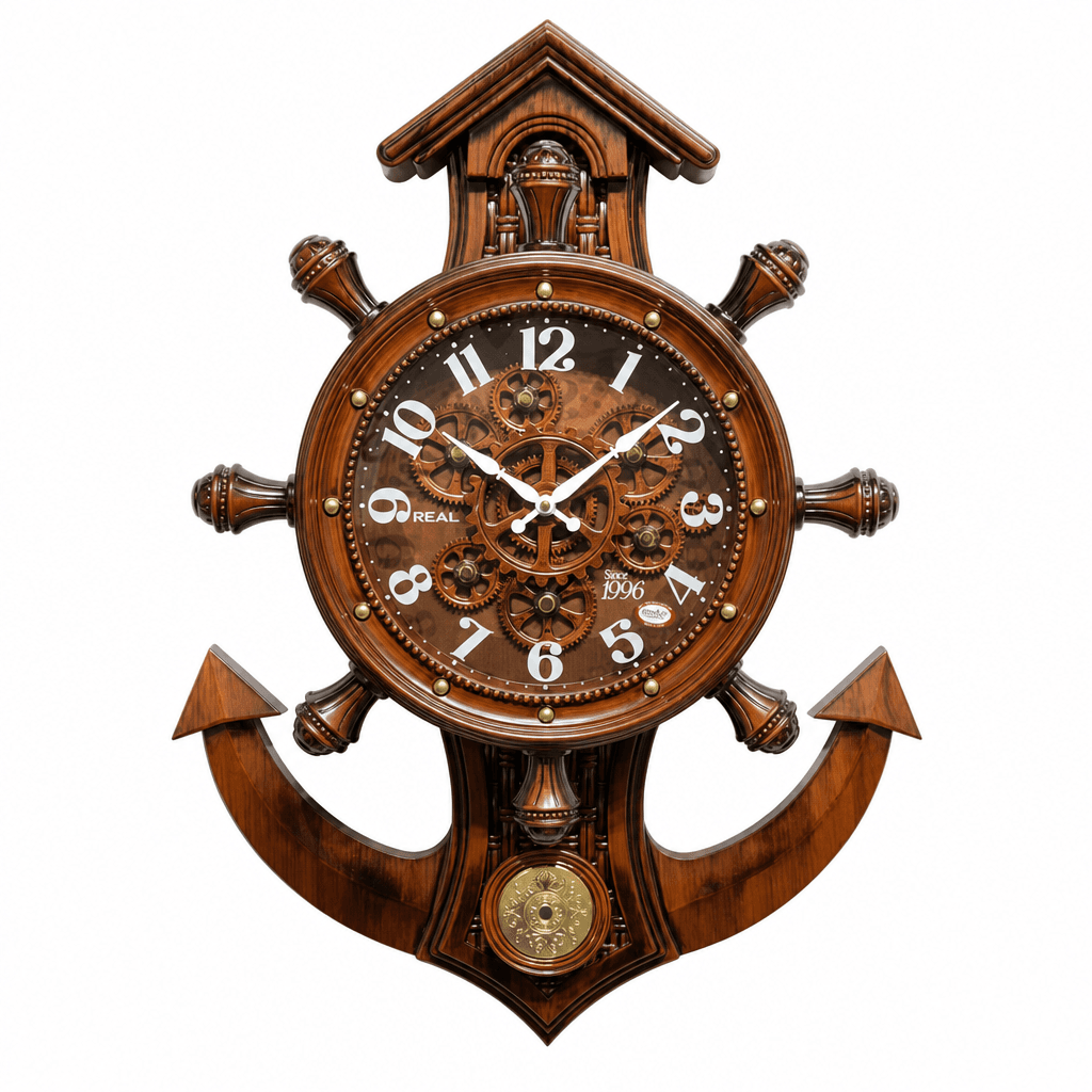 Nautical Ship's Wheel Wall Clock With Anchor