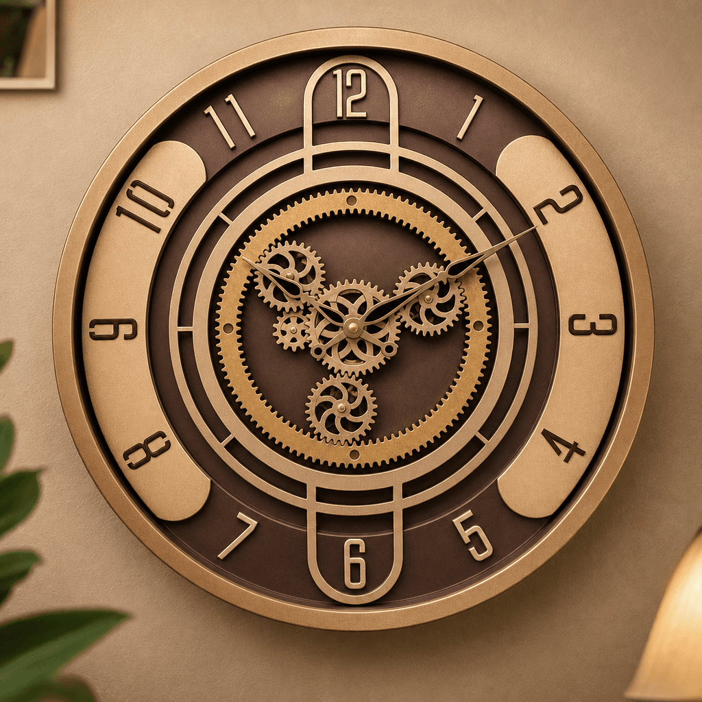 Bronze & Dark Brown Decorative Gear Wall Clock on wall color