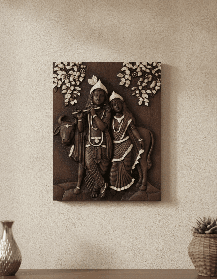 Radha Krishna Mediumgray Wall Art - Premium Wall Art 22 inch