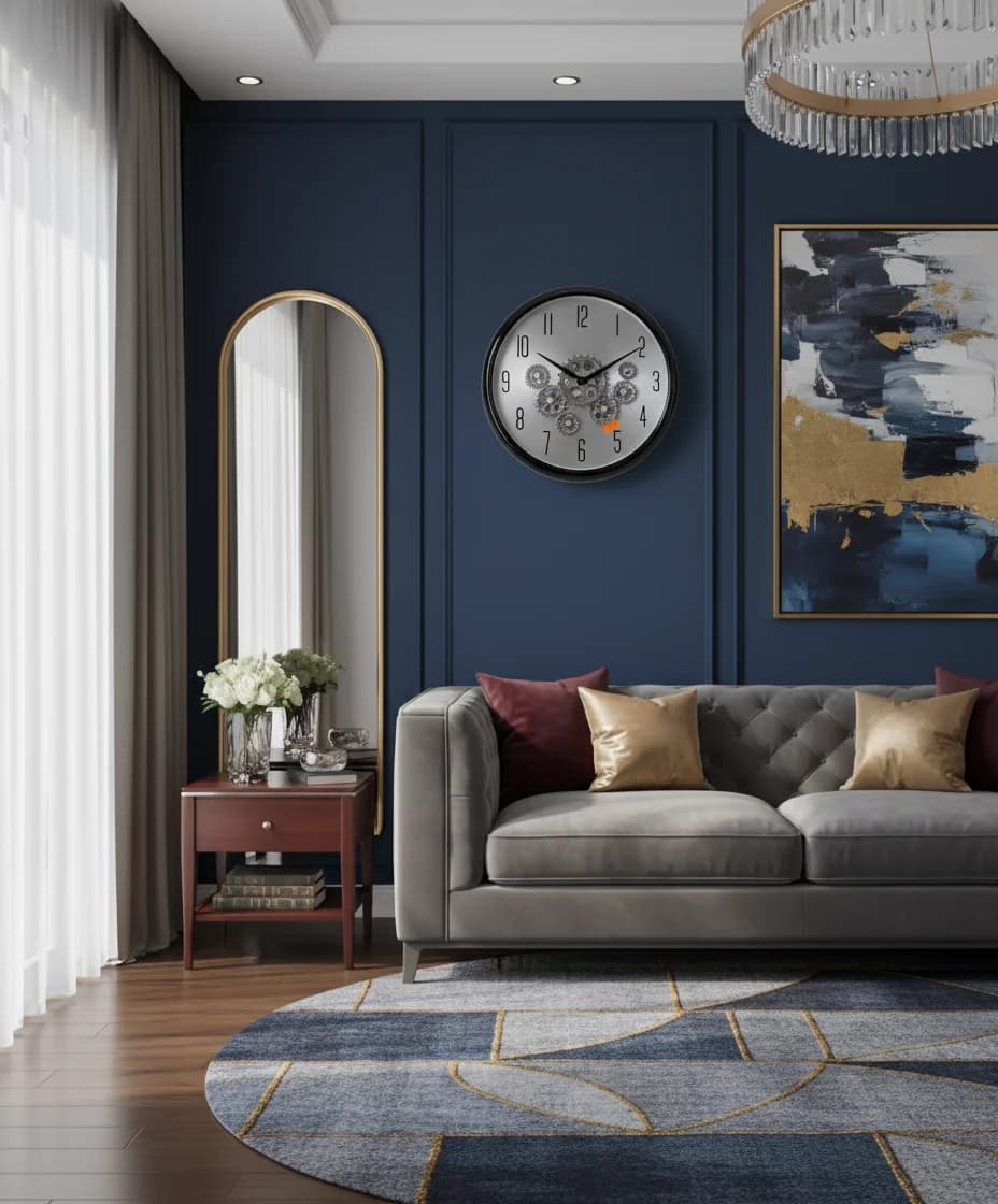 Clock Factory wall clock -gold styled in a room setting 5