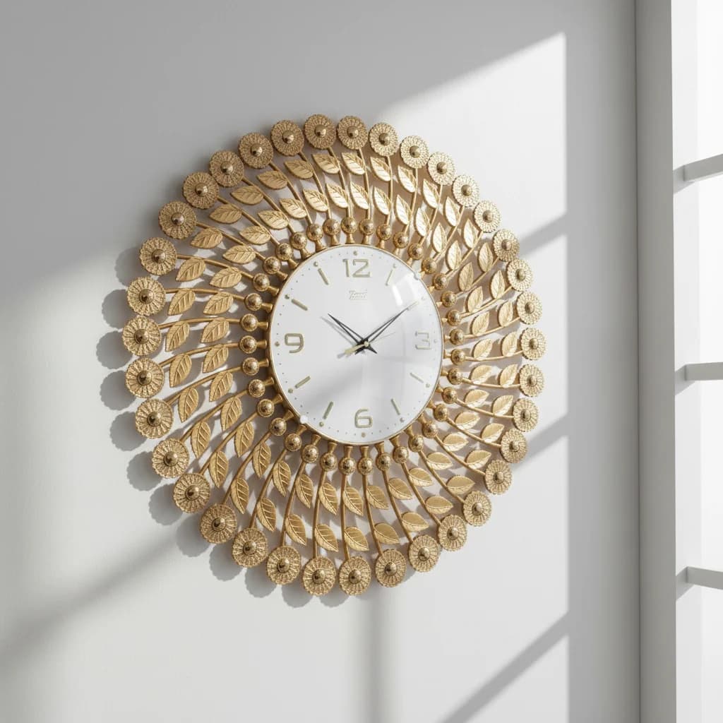 Gold Leaf Wall Clock styled in a room setting 3