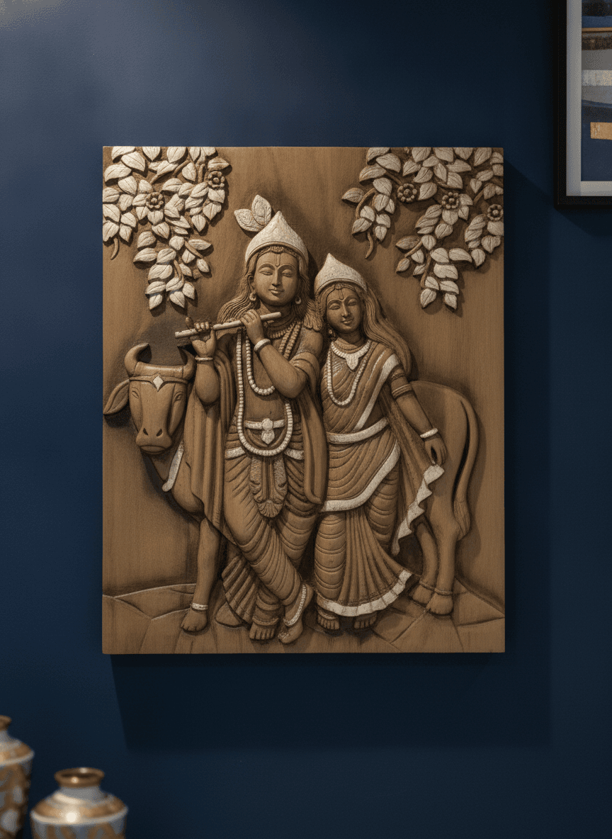 Radha Krishna Mediumgray Wall Art - Premium Wall Art 22 inch