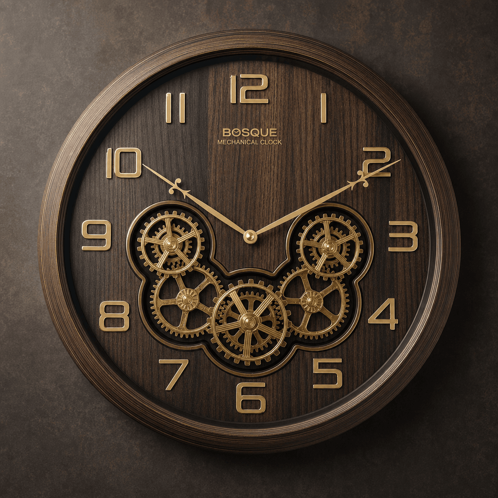 Bosque gear 08-WHITE Mechanical Wall Clock with Exposed Gears - Premium Wall Clock 14 inch