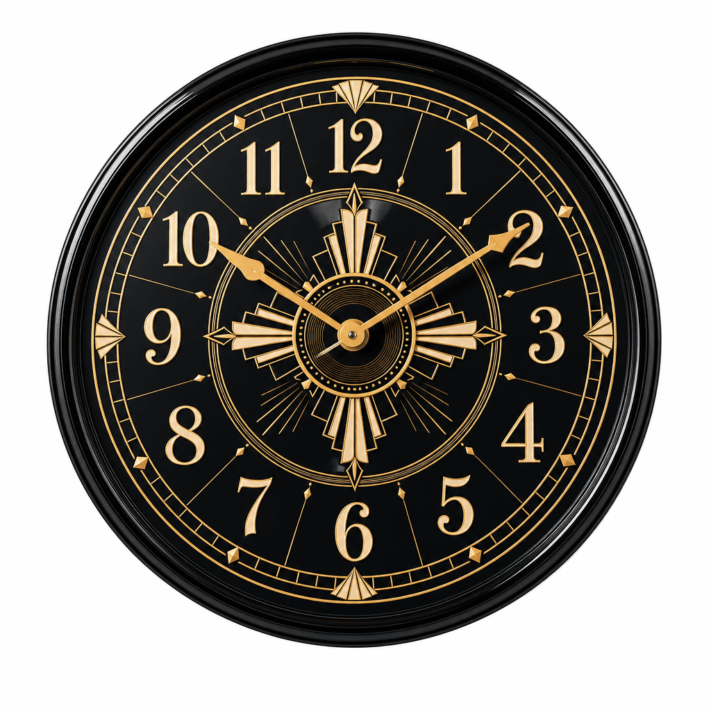 The Clock Factory 031 Tribal Art Deco Black & Gold Wall Clock
