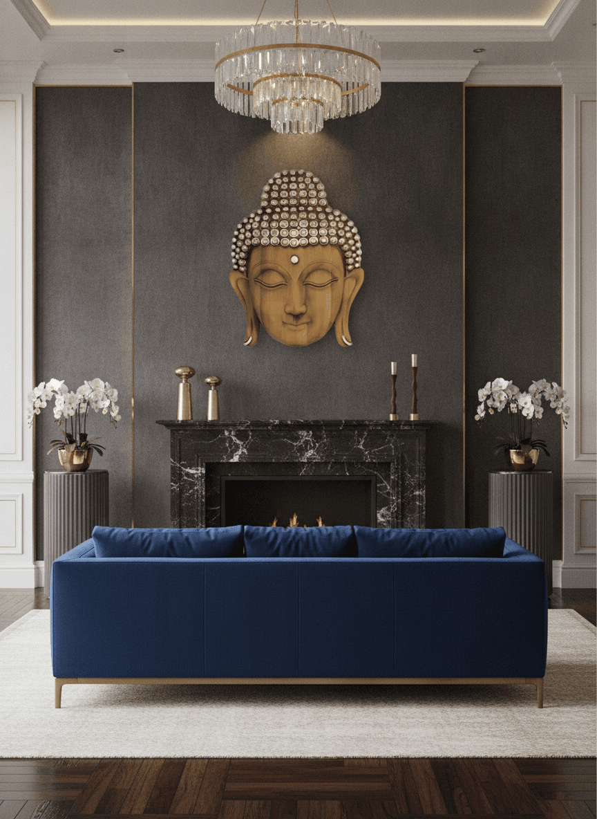 Face Wall Art Light Wood & Silver styled in a room setting 3
