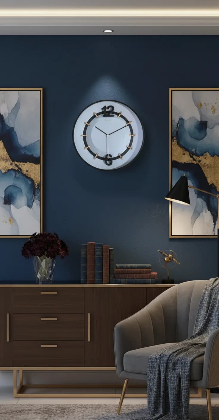 1806 Bronze Wall Clock Modern Elegance styled in a room setting 2