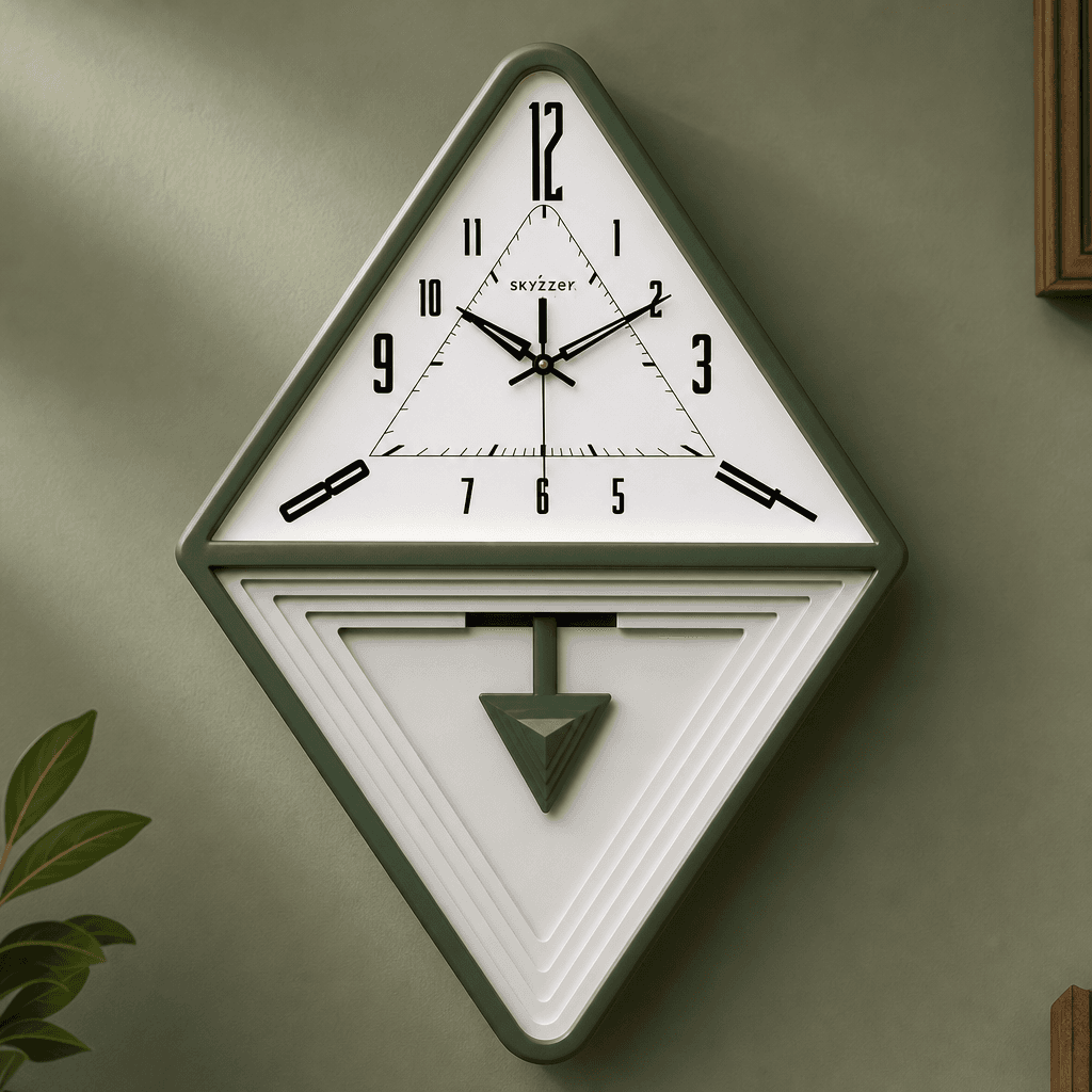Diamond Geometric Wall Clock Brown, Black & Gold Accents styled in a room setting 5