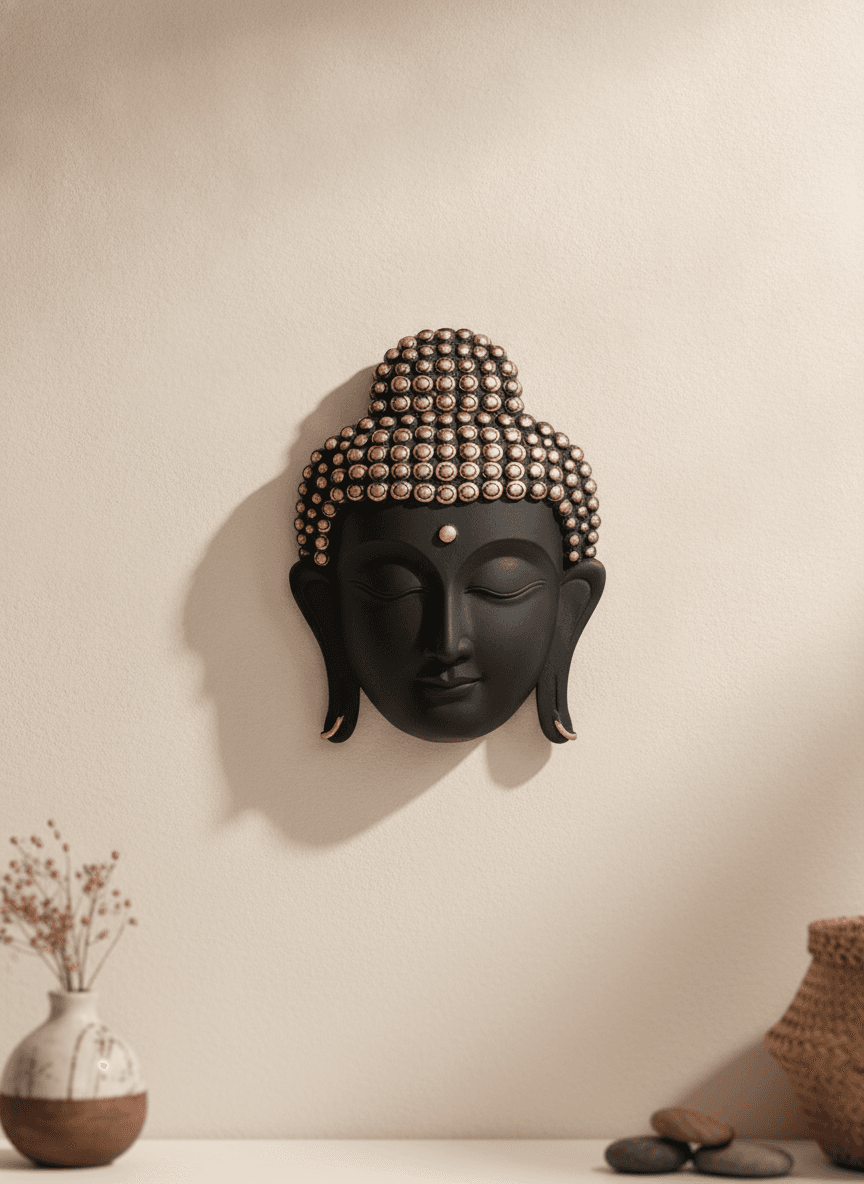 Face Wall Art Dark Wood And Gold - Premium Wall Art 22 inch