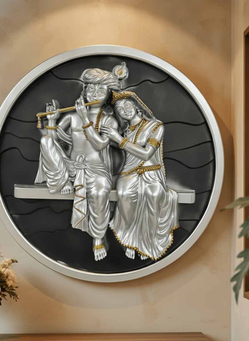 24 Inch 3D Radha Krishna Wall Art Silver And Black - Premium Wall Art 24 inch