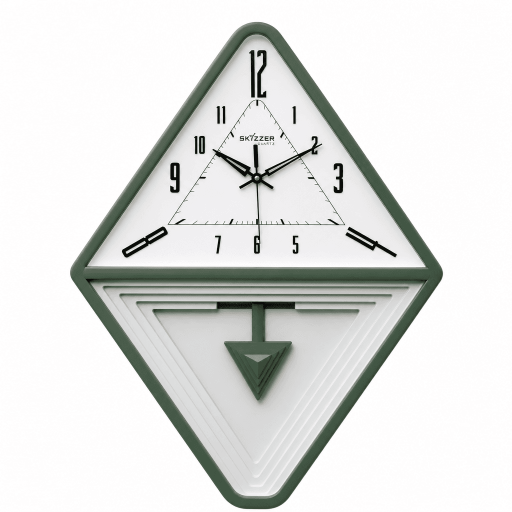 Forest Green And White Diamond Geometric Wall Clock