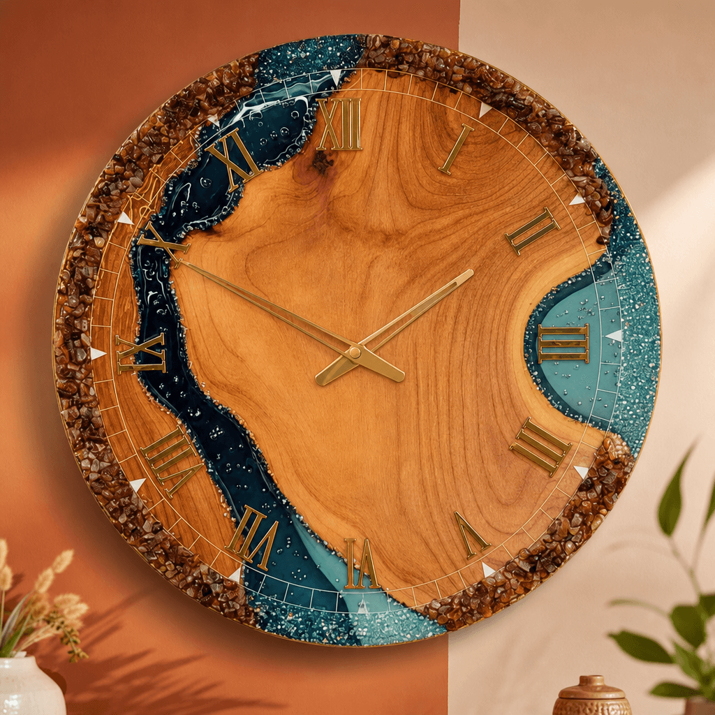 The clock Factory 24-inch Resin Wall Clock - Beach Sand & Ocean Waves Design - Premium Wall Clock 24 inch
