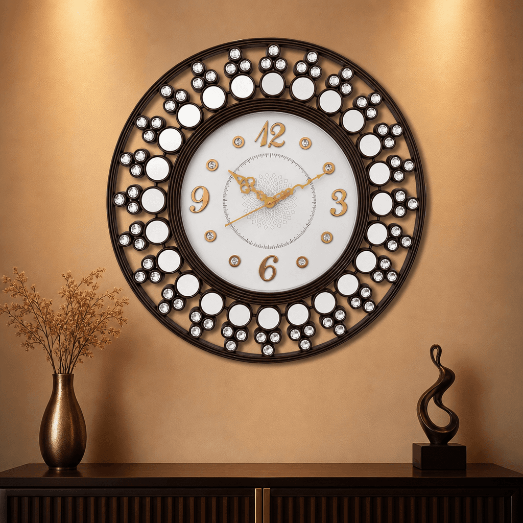 Nautical Ship Wheel Anchor Red And Black Wall Clock styled in a room setting 5