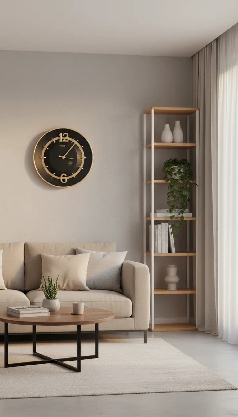 1 Bronze Wall Clock styled in a room setting 4