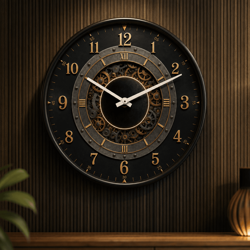 The clock Factory 031 Black Rivets Steampunk Wall Clock with Luminous Gears - Premium Wall Clock 13 inch
