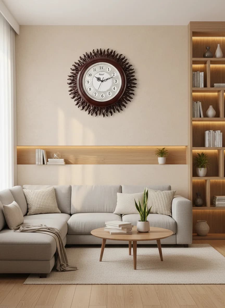 Sunburst Wall Clock Elegant Home Decor styled in a room setting 4