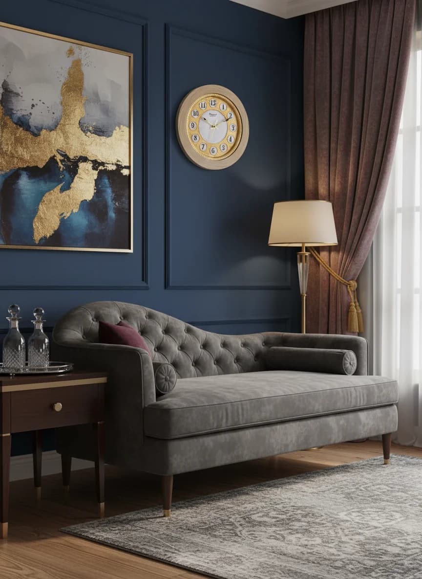 Gold & Wood Wall Clock styled in a room setting 2