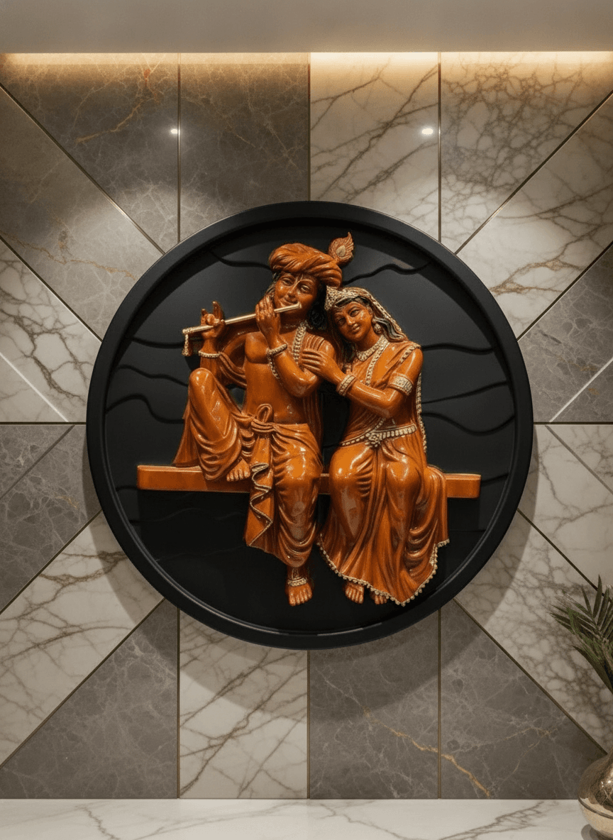 24 Inch 3D Radha Krishna Wall Art Silver And Black - Premium Wall Art 24 inch