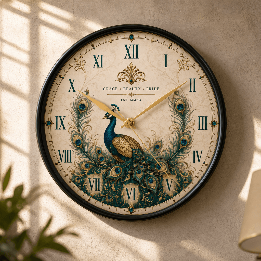 The Clock Factory Peacock Elegance Wall Clock - Premium Wall Clock 13 inch