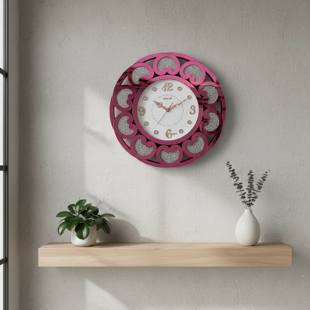 Rose Gold Sparkle Wall Clock Surya styled in a room setting 3