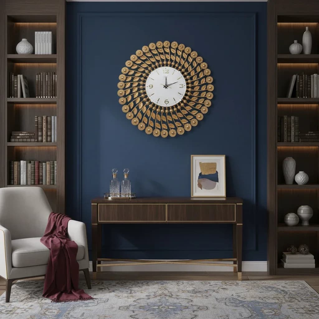 Gold Leaf Wall Clock styled in a room setting 2